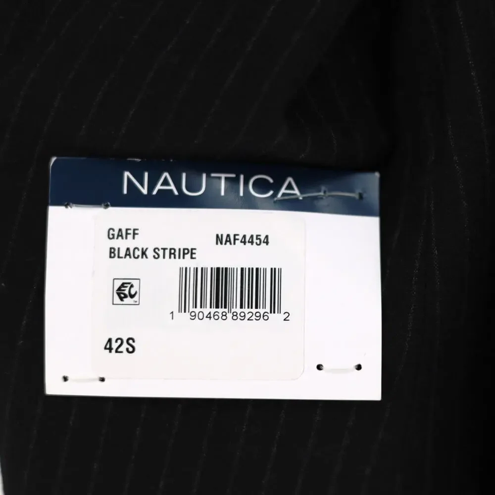 Nautica Men's Black Stripe Stretch Gaff Formal Modern-Fit Suit Blazer Size 42S